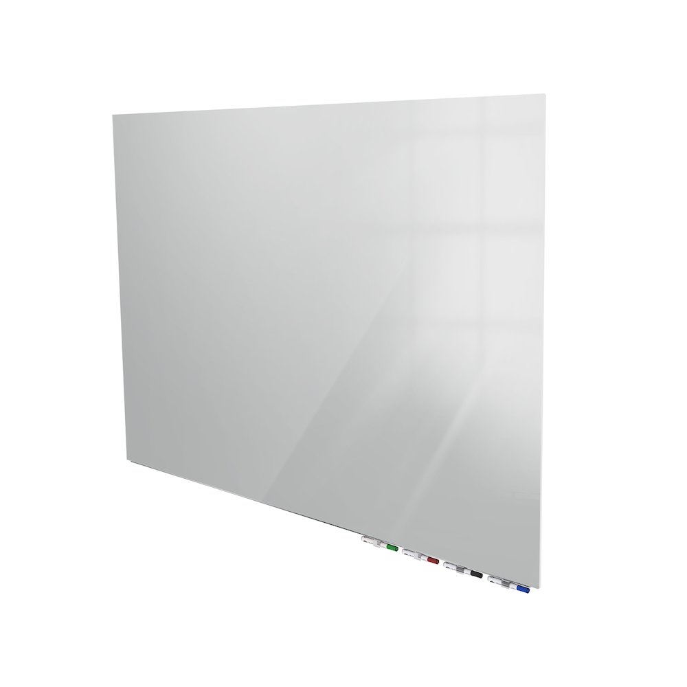 Ghent Aria 4'H x 8'W Magnetic Glass White Board, Gray Surface, Horizontal, 4 Rare Earth Magnets, 4 Markers and Eraser