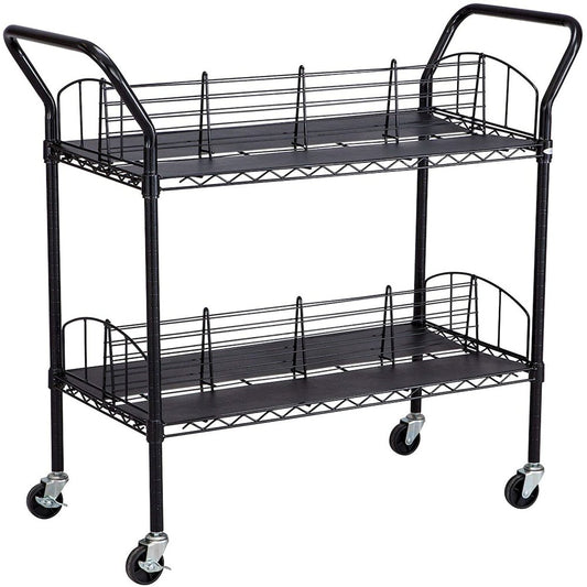 Safco Double Sided Wire Book Cart - 4 Shelf - 200 lb Capacity - 4 Casters - 3" Caster Size - Steel - 34" Width x 19.3" Depth x 40.5" Height - Black