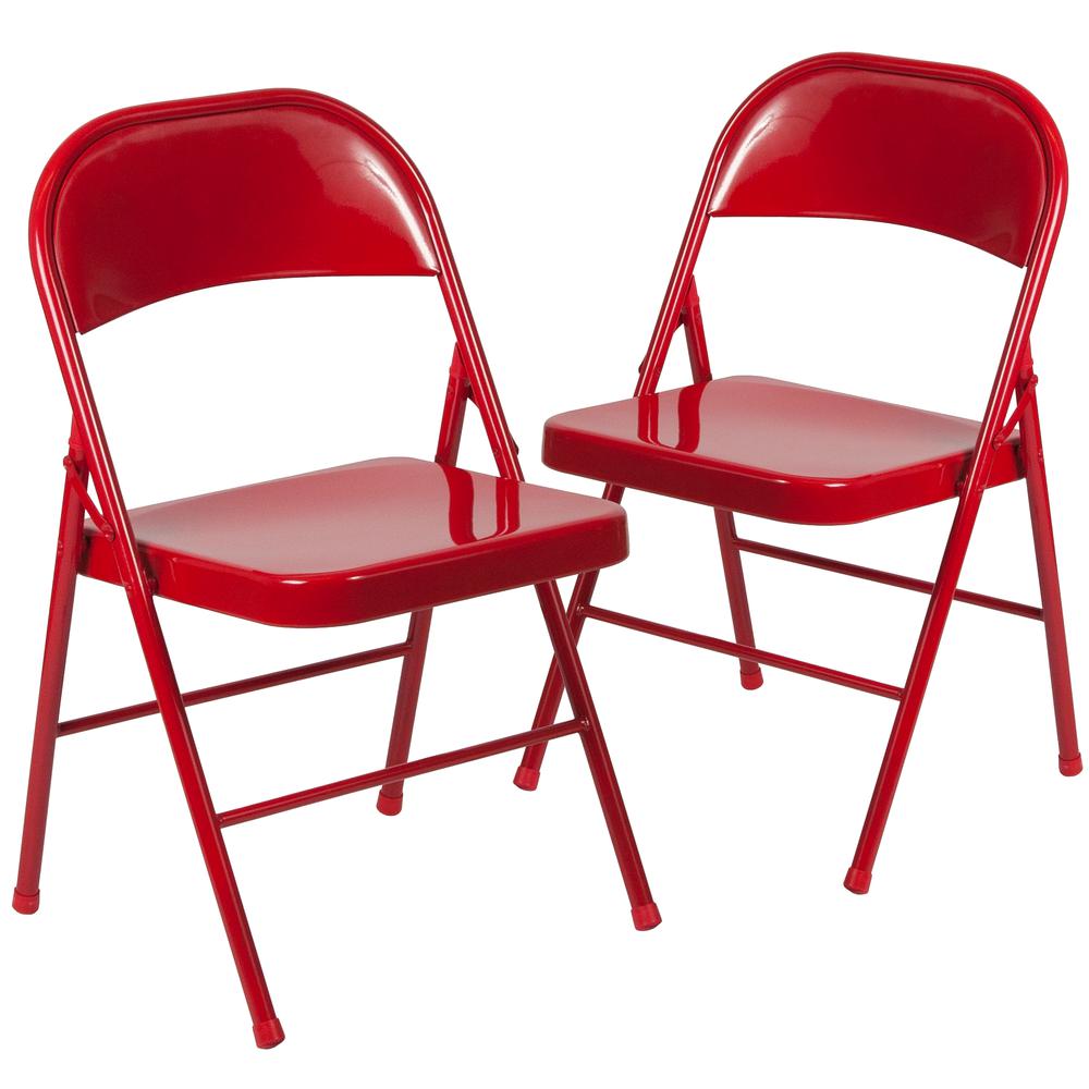 2 Pk. HERCULES Series Double Braced Red Metal Folding Chair