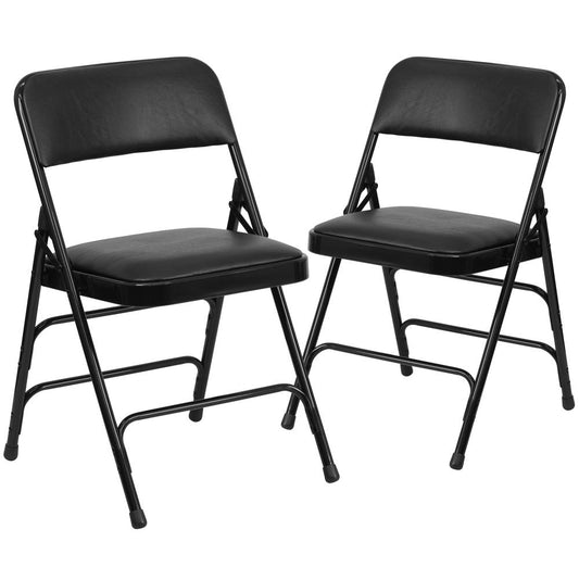 HERCULES Series Metal Folding Chairs with Padded Seats | Set of 2 Black Metal Folding Chairs