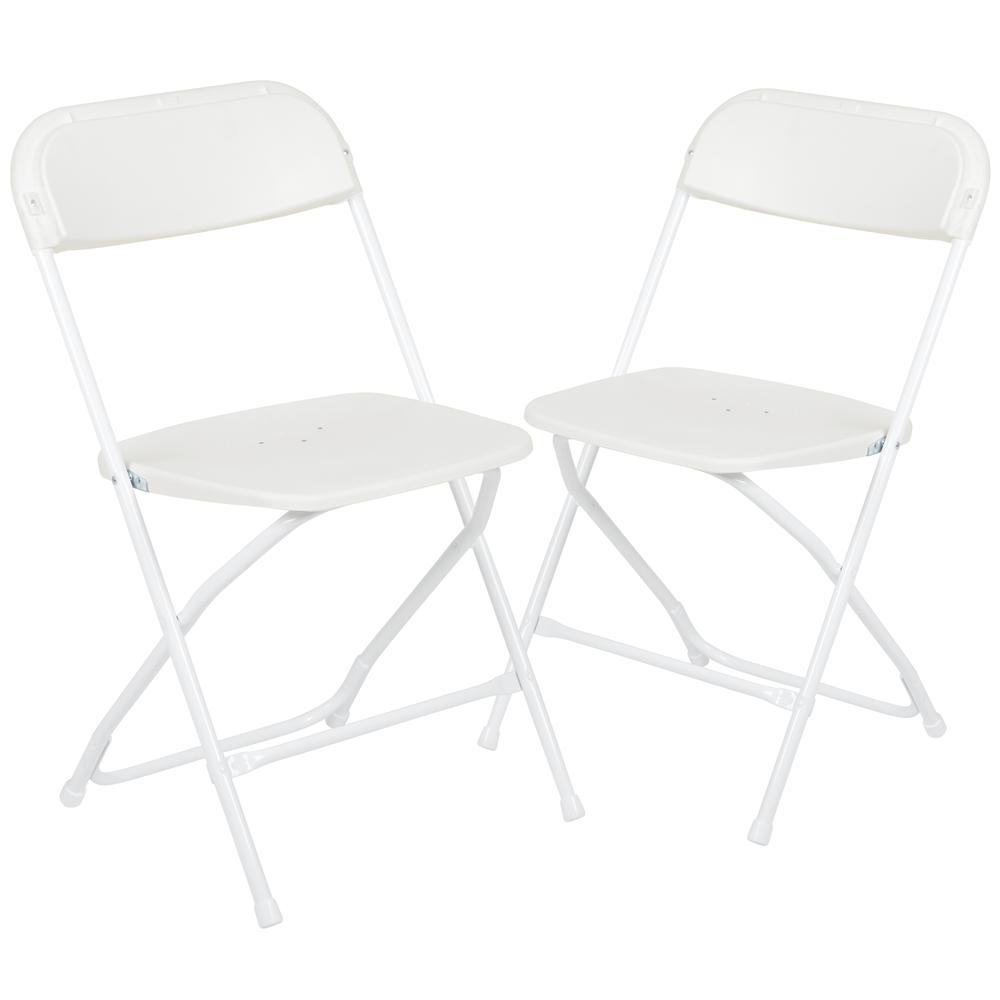 HERCULES Series White Plastic Folding Chairs | Set of 2 Lightweight Folding Chairs