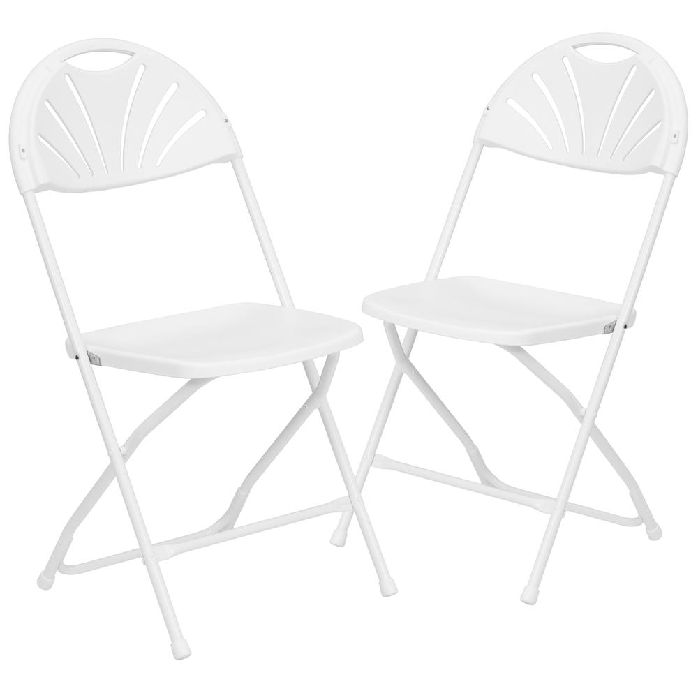 2 Pk. HERCULES Series 650 lb. Capacity White Plastic Fan Back Folding Chair