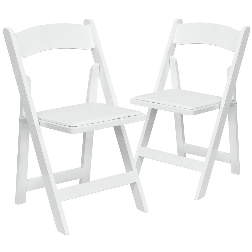 2 Pk. HERCULES Series White Wood Folding Chair with Vinyl Padded Seat