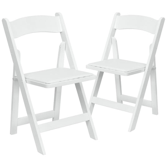 2 Pk. HERCULES Series White Wood Folding Chair with Vinyl Padded Seat