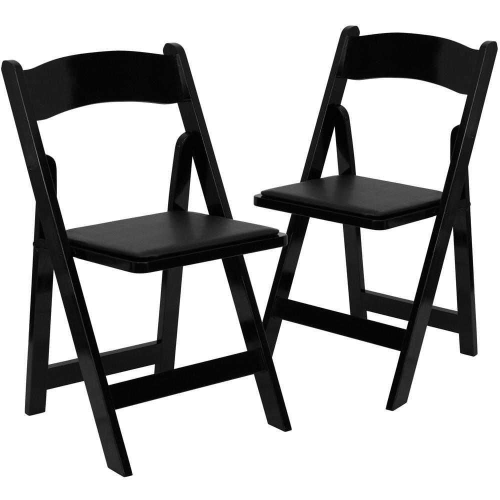 2 Pk. HERCULES Series Black Wood Folding Chair with Vinyl Padded Seat