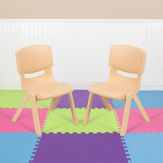 2 Pack Natural Plastic Stackable School Chair with 10.5" Seat Height