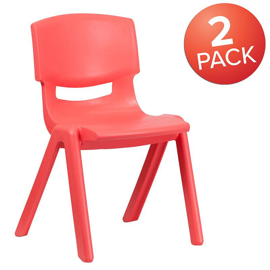 2 Pack Red Plastic Stackable School Chair with 15.5" Seat Height