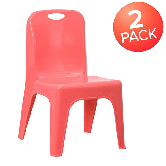 2 Pack Red Plastic Stackable School Chair with Carrying Handle and 11" Seat Height