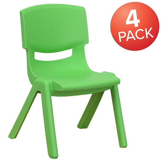 4 Pack Green Plastic Stackable School Chair with 10.5'' Seat Height