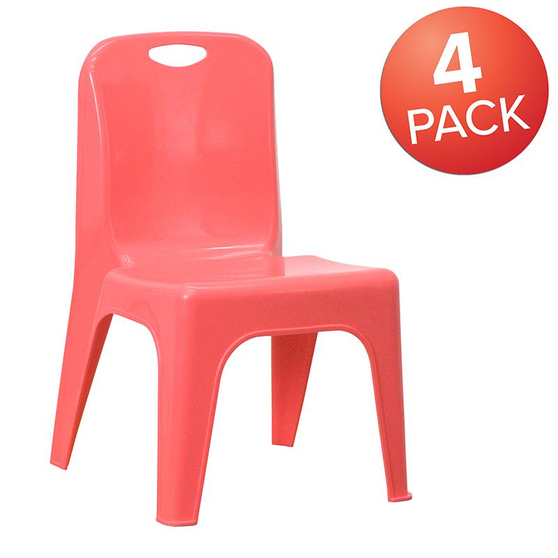 4 Pack Red Plastic Stackable School Chair with Carrying Handle and 11'' Seat Height