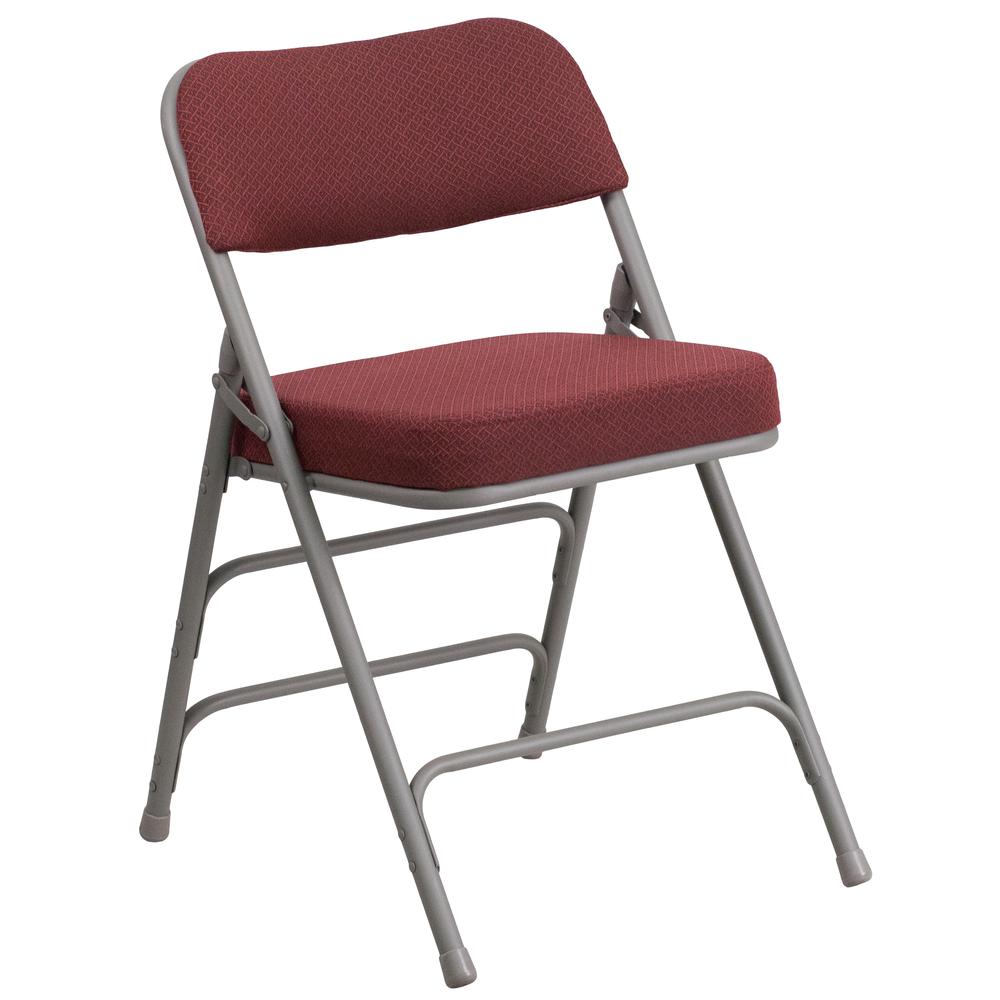 HERCULES Series Premium Curved Triple Braced & Double Hinged in Burgundy Fabric Metal Folding Chair