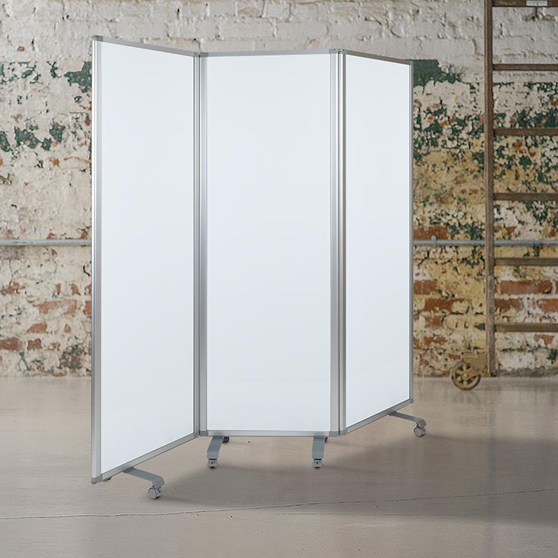 Mobile Magnetic Whiteboard Partition with Lockable Casters, 72"H x 24"W (3 sections included)