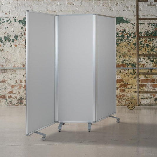 Double Sided Mobile Magnetic Whiteboard/Cloth Partition with Lockable Casters, 72"H x 24"W (3 sections included)