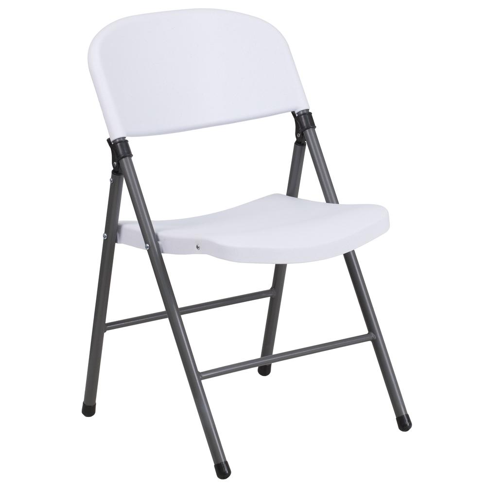 HERCULES Series 330 lb. Capacity Granite White Plastic Folding Chair with Charcoal Frame