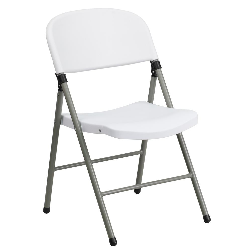 HERCULES Series 330 lb. Capacity White Plastic Folding Chair with Gray Frame