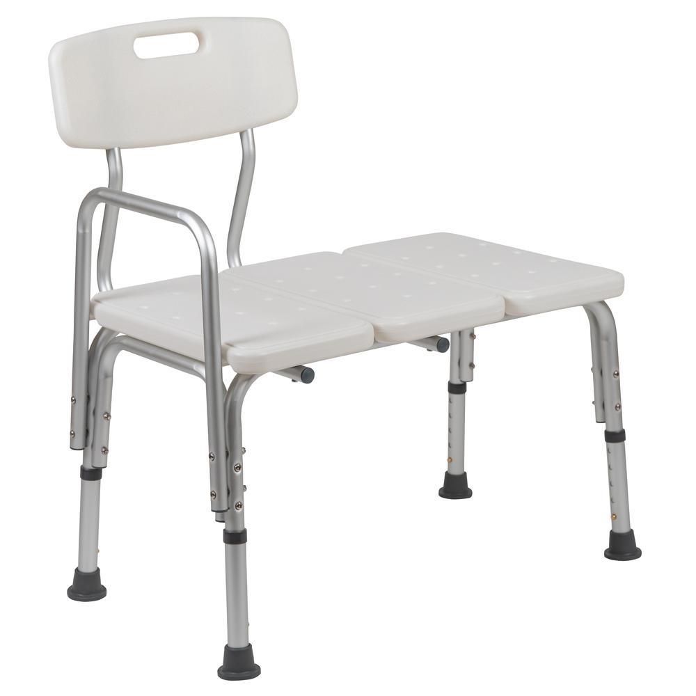 HERCULES Series 300 Lb. Capacity Adjustable White Bath & Shower Transfer Bench with Back and Side Arm