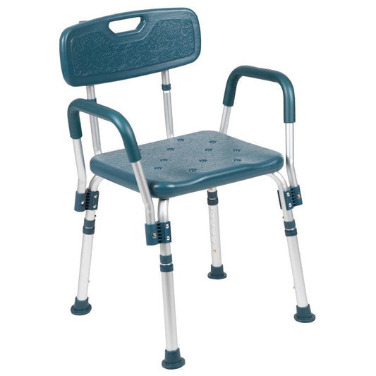 HERCULES Series 300 Lb. Capacity Adjustable Navy Bath & Shower Chair with Quick Release Back & Arms