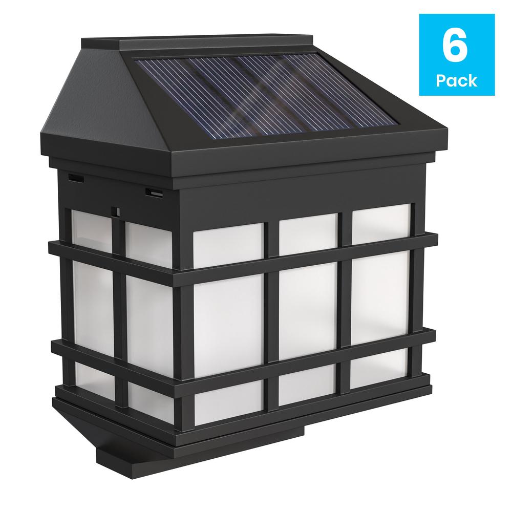 6 Pack Wall Mount LED Solar Lights - Weather Resistant Black Decorative Solar Powered Lights - Deck and Fencing Solar Lights