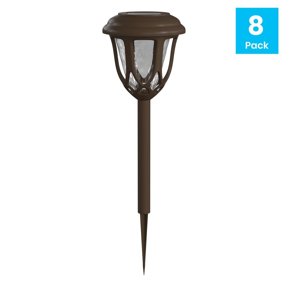 8 Pack Brown Tulip Design LED Solar Lights Weather Resistant Outdoor Solar Powered Lights for Pathway, Garden, & Yard