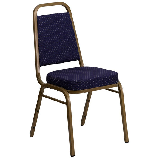 HERCULES Series Trapezoidal Back Stacking Banquet Chair in Navy Patterned Fabric - Gold Frame