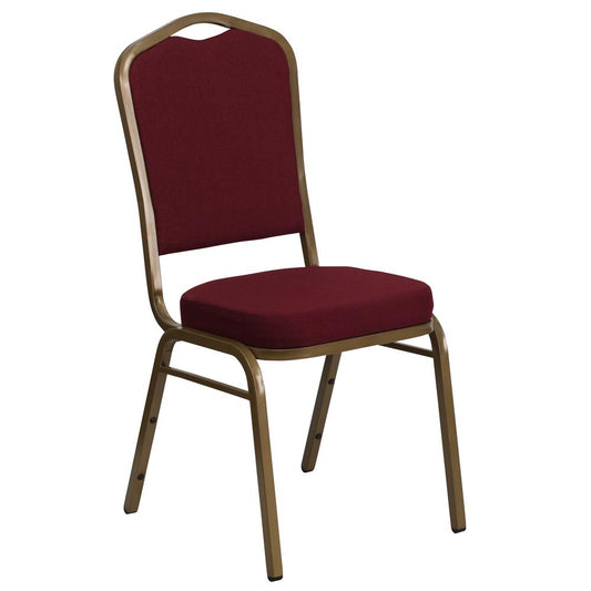 HERCULES Series Crown Back Stacking Banquet Chair in Burgundy Fabric - Gold Frame