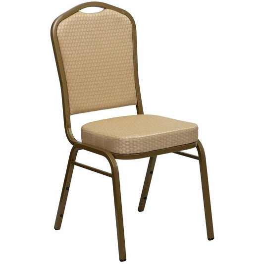 HERCULES Series Crown Back Stacking Banquet Chair in Beige Patterned Fabric - Gold Frame