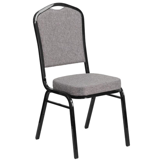 HERCULES Series Crown Back Stacking Banquet Chair in Gray Fabric - Black Frame