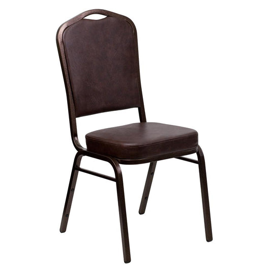 HERCULES Series Crown Back Stacking Banquet Chair in Brown Vinyl - Copper Vein Frame