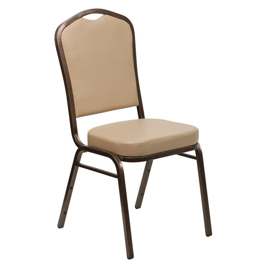 HERCULES Series Crown Back Stacking Banquet Chair in Tan Vinyl - Copper Vein Frame