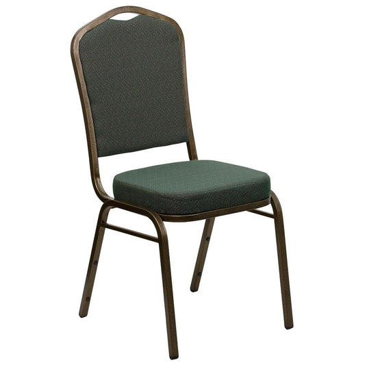 HERCULES Series Crown Back Stacking Banquet Chair in Green Patterned Fabric - Gold Vein Frame