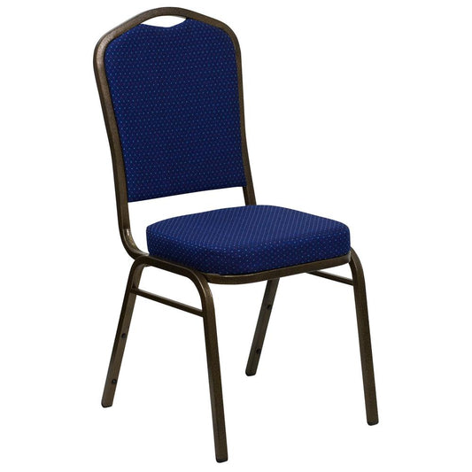 HERCULES Series Crown Back Stacking Banquet Chair in Navy Blue Patterned Fabric - Gold Vein Frame