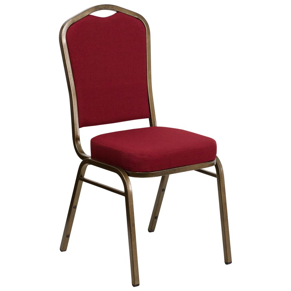 HERCULES Series Crown Back Stacking Banquet Chair in Burgundy Fabric - Gold Vein Frame