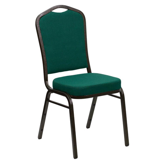 HERCULES Series Crown Back Stacking Banquet Chair in Green Fabric - Gold Vein Frame