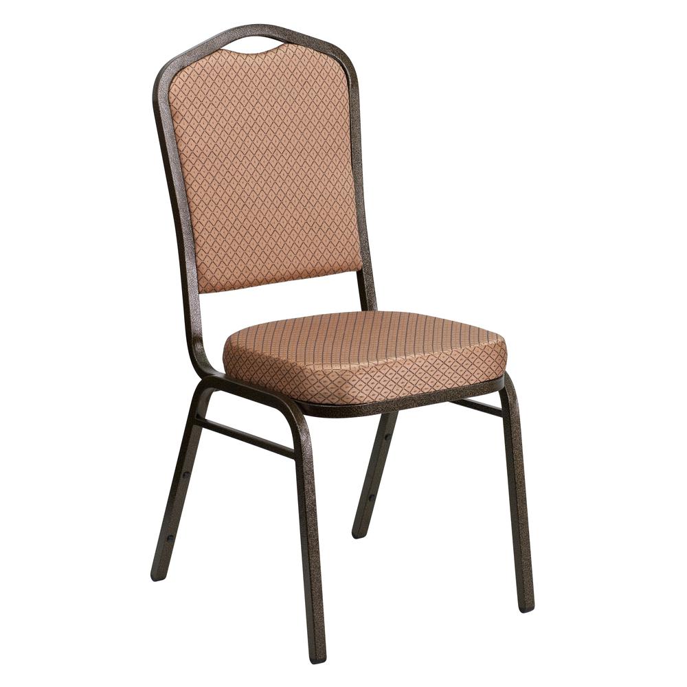 HERCULES Series Crown Back Stacking Banquet Chair in Gold Diamond Patterned Fabric - Gold Vein Frame