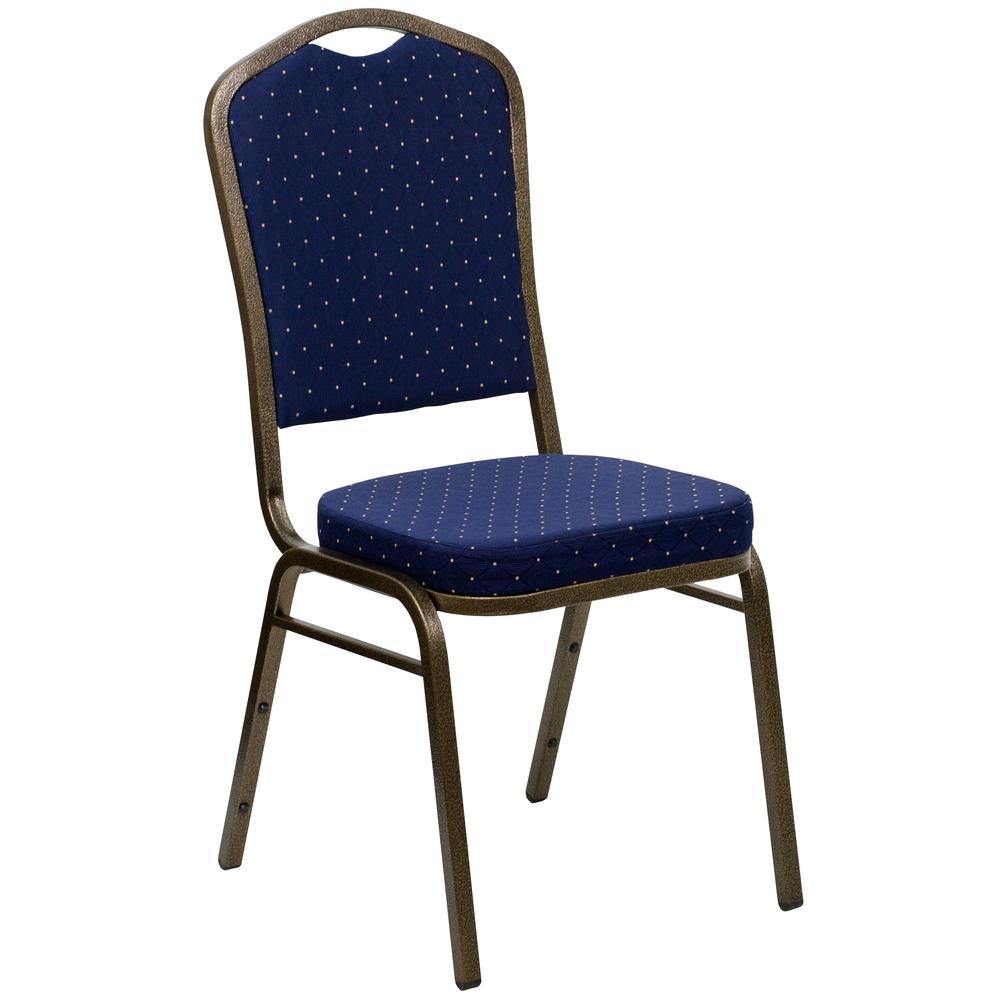 HERCULES Series Crown Back Stacking Banquet Chair in Navy Blue Dot Patterned Fabric - Gold Vein Frame