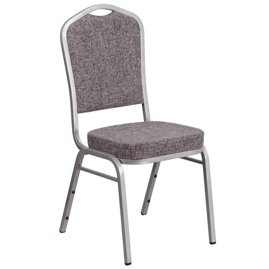 HERCULES Series Crown Back Stacking Banquet Chair in Herringbone Fabric - Silver Frame