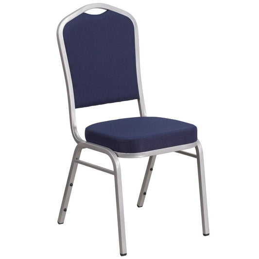 HERCULES Series Crown Back Stacking Banquet Chair in Navy Fabric - Silver Frame