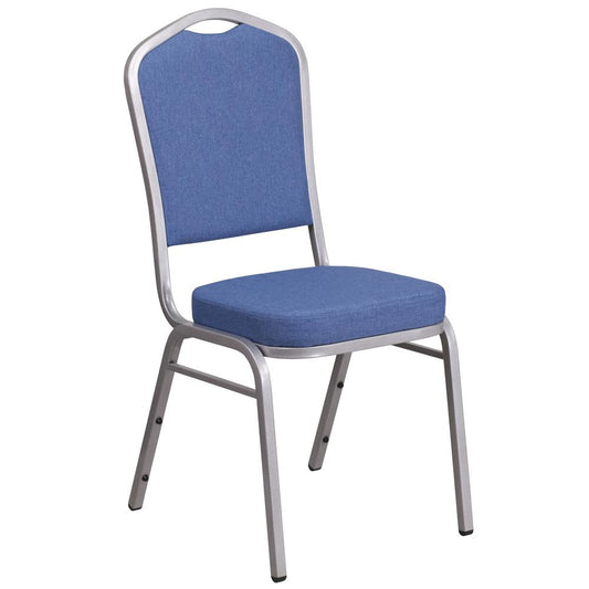 HERCULES Series Crown Back Stacking Banquet Chair in Blue Fabric - Silver Frame