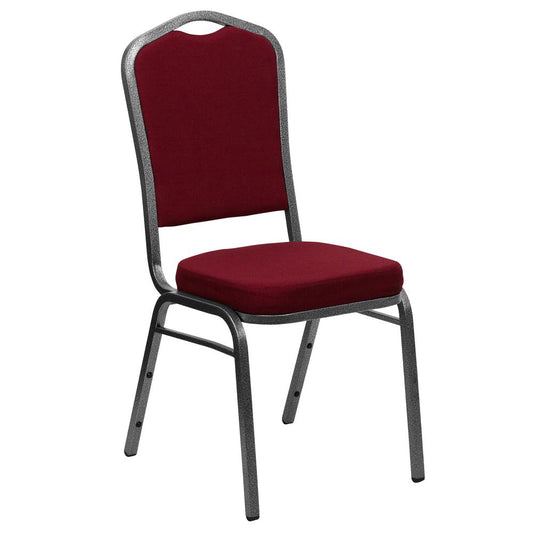 HERCULES Series Crown Back Stacking Banquet Chair in Burgundy Fabric - Silver Vein Frame