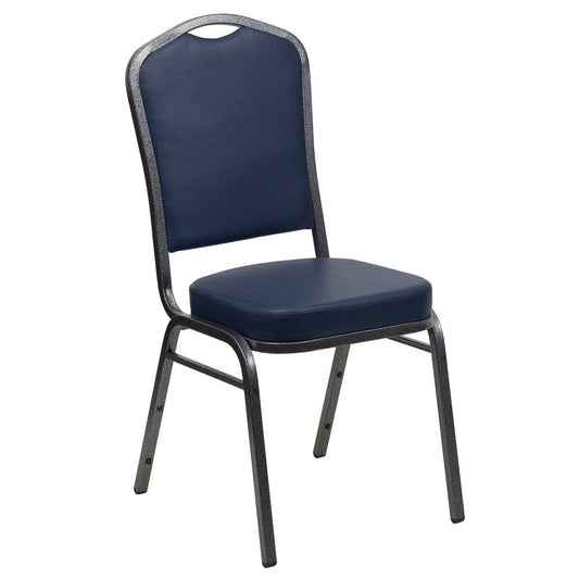 HERCULES Series Crown Back Stacking Banquet Chair in Navy Vinyl - Silver Vein Frame