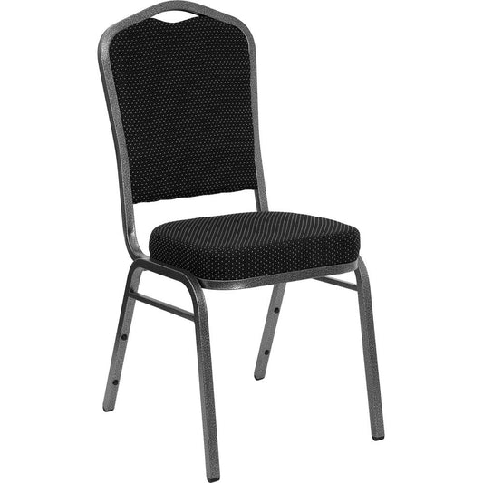 HERCULES Series Crown Back Stacking Banquet Chair in Black Dot Patterned Fabric - Silver Vein Frame