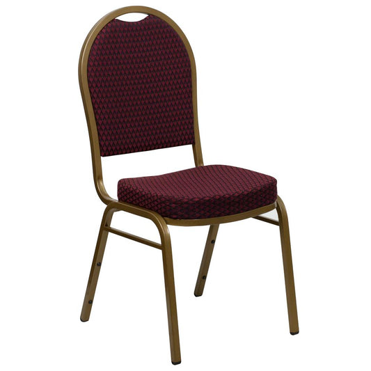 HERCULES Series Dome Back Stacking Banquet Chair in Burgundy Patterned Fabric - Gold Frame