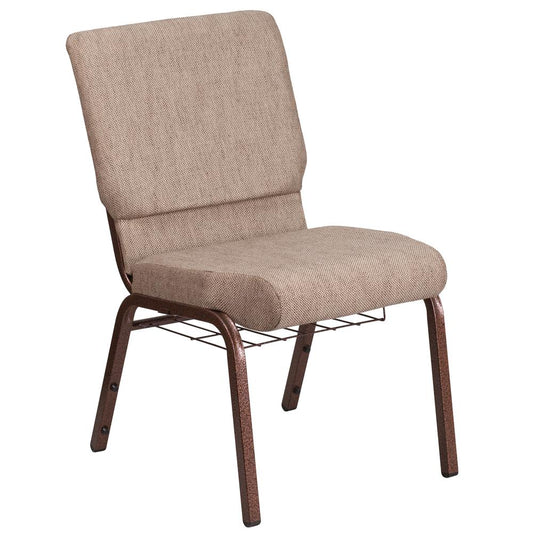 HERCULES Series 18.5''W Church Chair in Beige Fabric with Book Rack - Copper Vein Frame