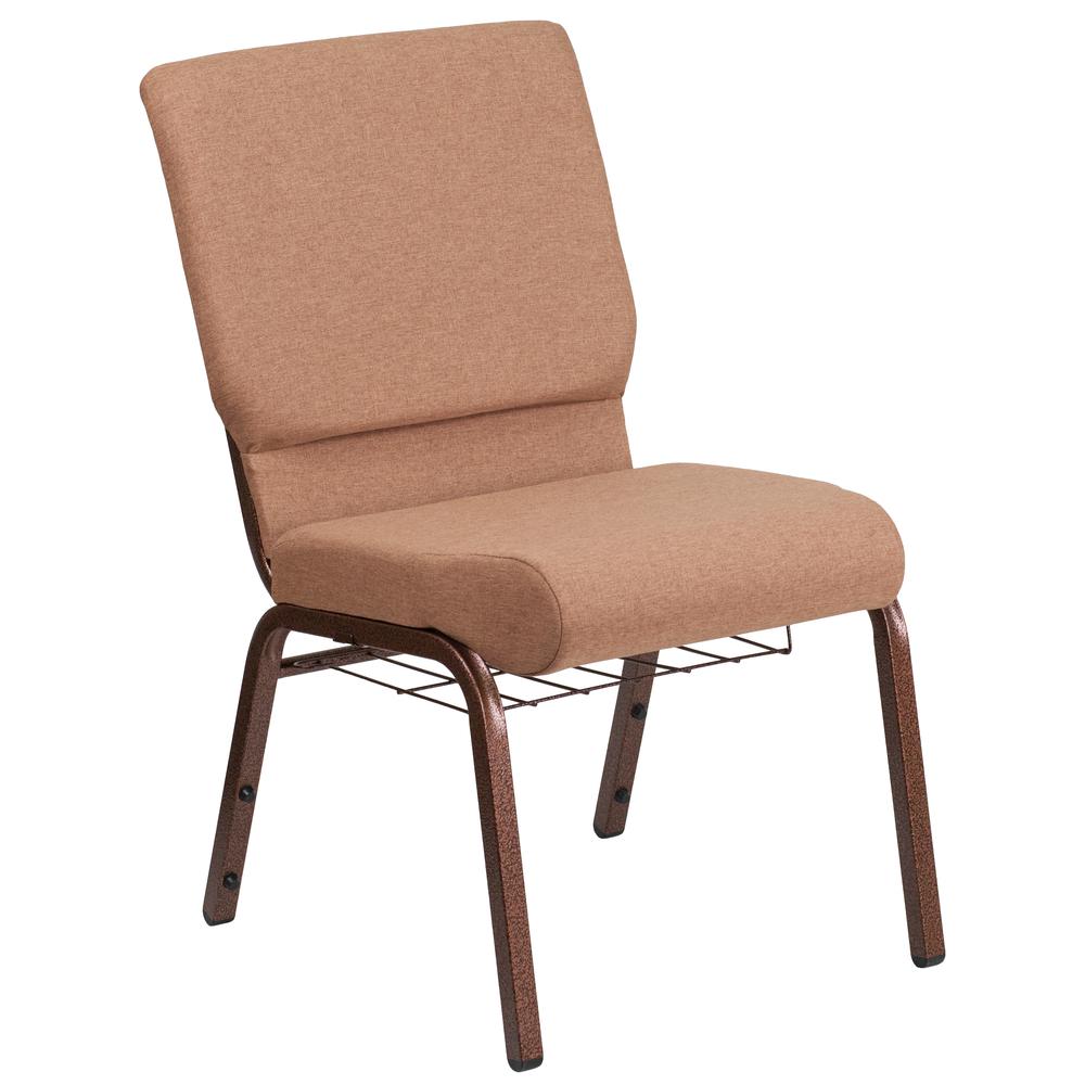 HERCULES Series 18.5''W Church Chair in Caramel Fabric with Cup Book Rack - Copper Vein Frame