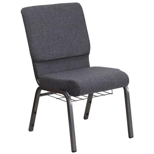 HERCULES Series 18.5''W Church Chair in Dark Gray Fabric with Book Rack - Silver Vein Frame