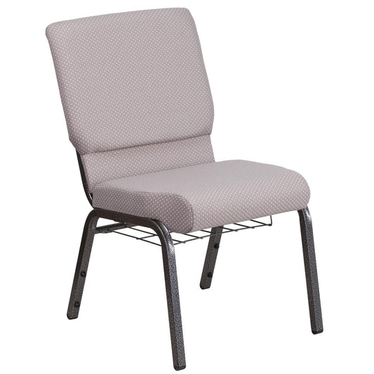 HERCULES Series 18.5''W Church Chair in Gray Dot Fabric with Book Rack - Silver Vein Frame