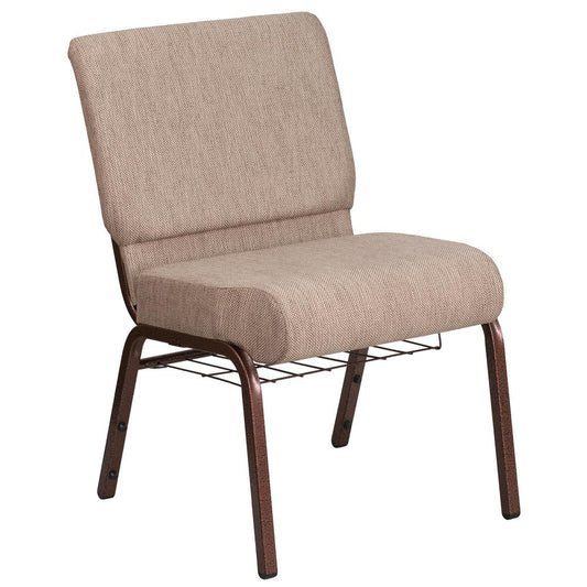 HERCULES Series 21''W Church Chair in Beige Fabric with Book Rack - Copper Vein Frame