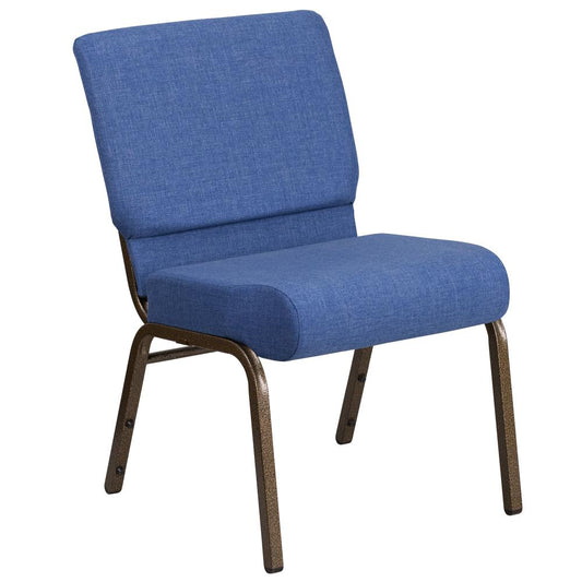 HERCULES Series 21''W Stacking Church Chair in Blue Fabric - Gold Vein Frame