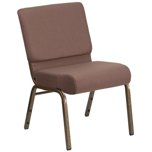 HERCULES Series 21''W Stacking Church Chair in Brown Dot Fabric - Gold Vein Frame