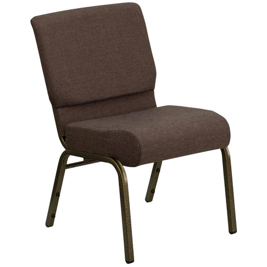 HERCULES Series 21''W Stacking Church Chair in Brown Fabric - Gold Vein Frame